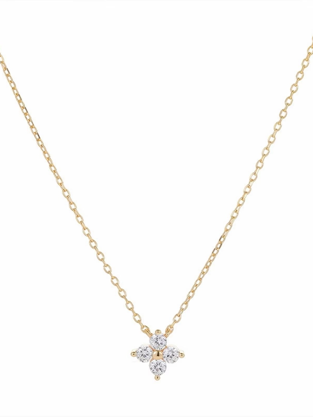 Gold Floral CZ Cluster Pendant Necklace - Picture 3 of 4
